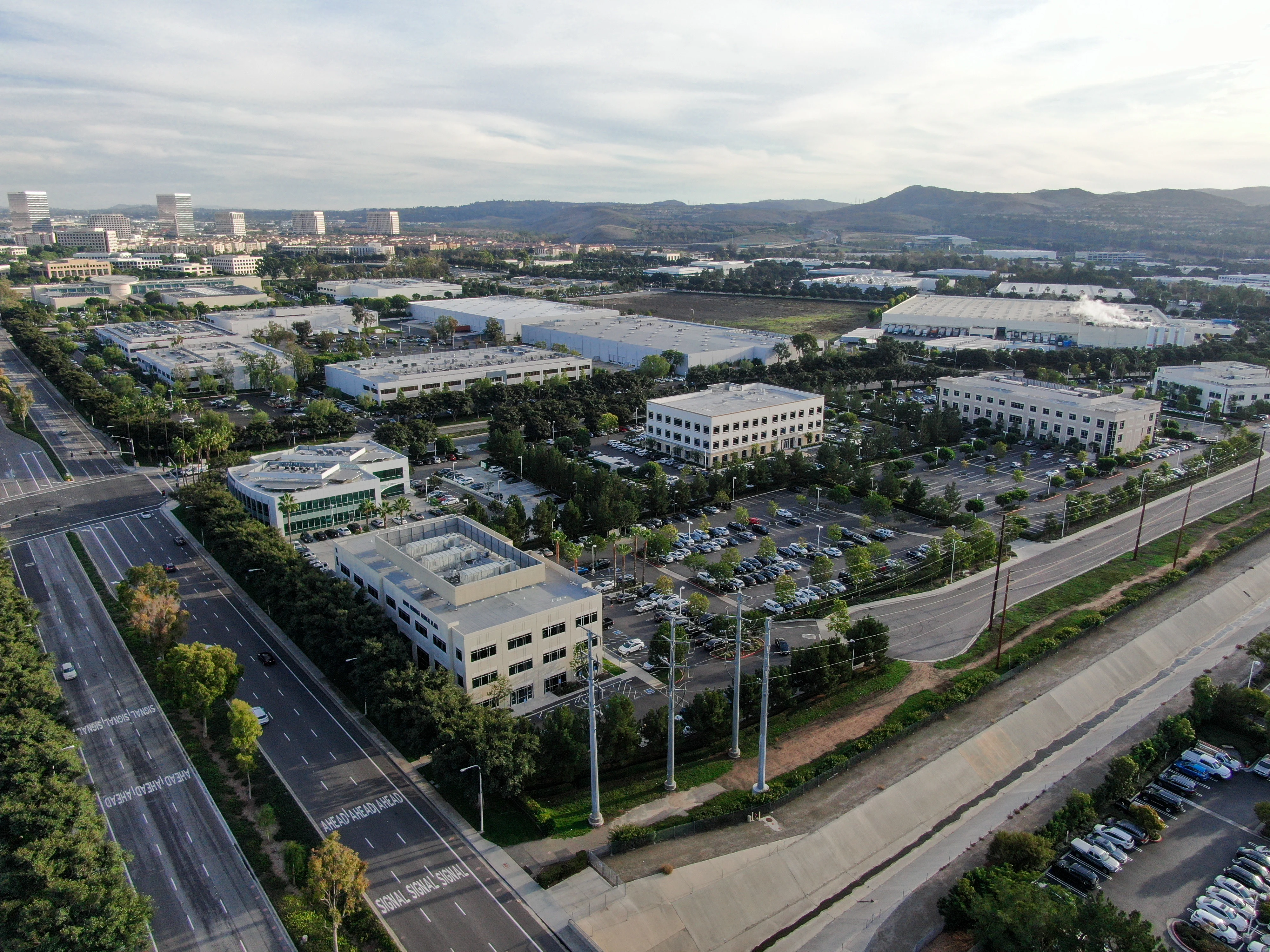 Aerial View of Business and Finance District. Building Offices