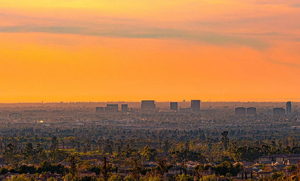 Suburban Orange County Landscape at Sunset in Southern California