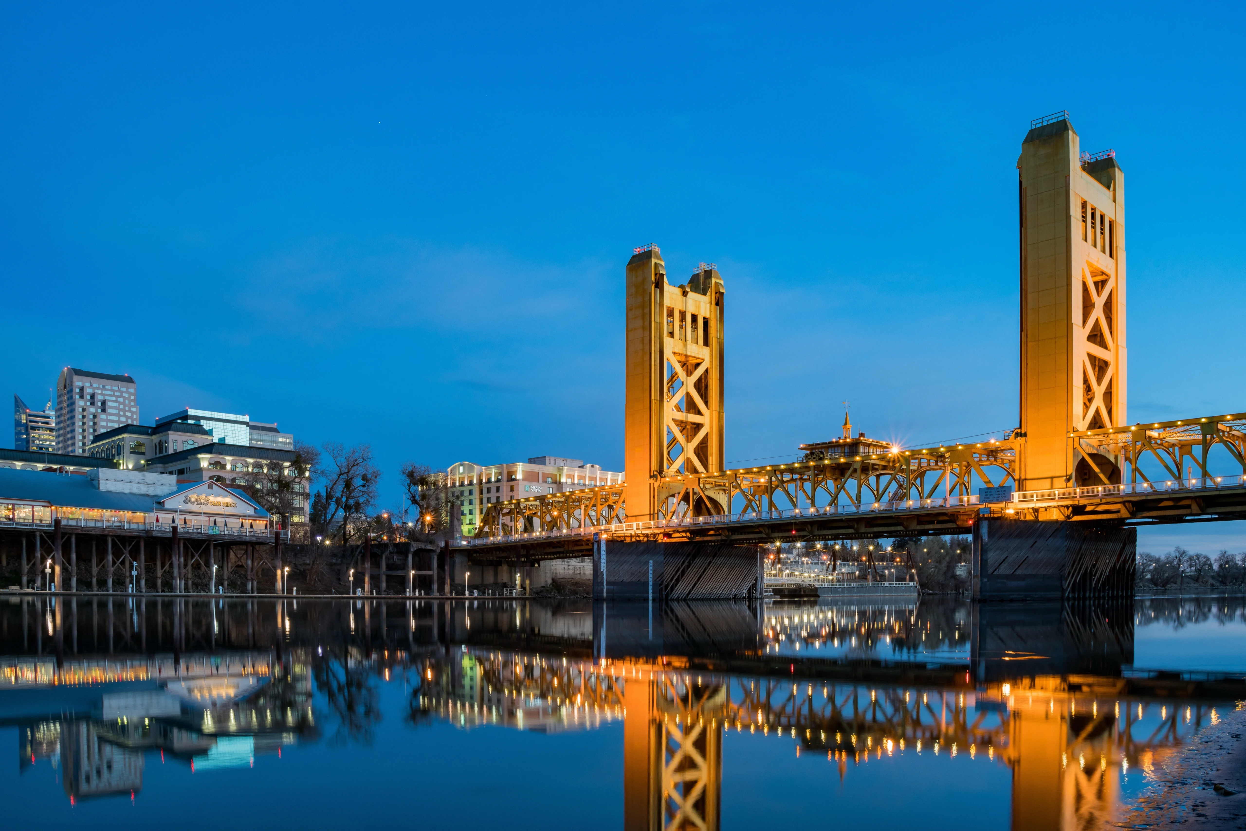 Night View of the Famous Tower Bridge of Sacramento