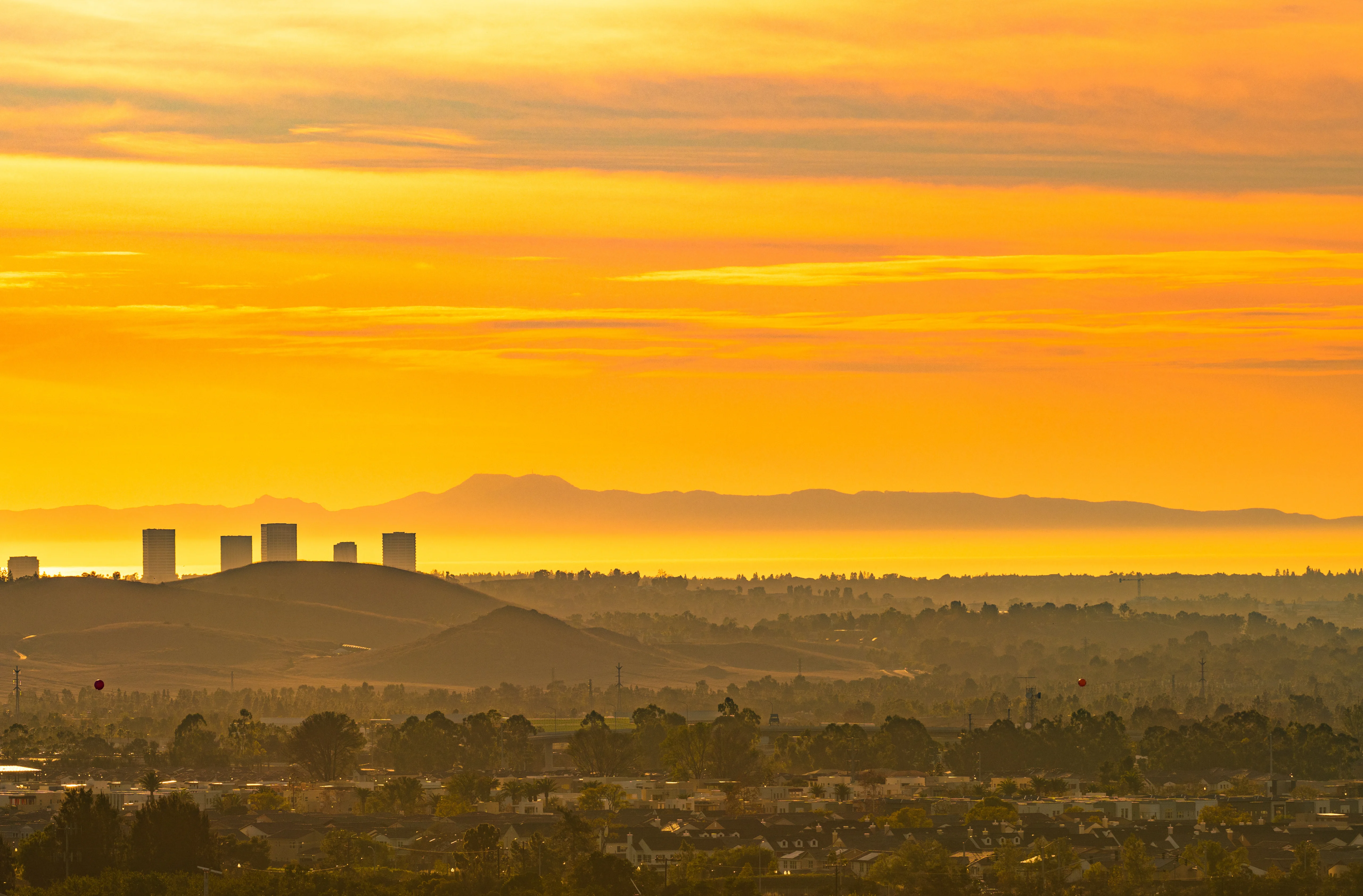 Suburban Orange County Landscape at Sunset in Southern California